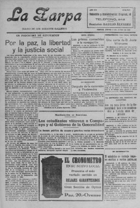 Galiciana incorpora la colección completa de La Zarpa, el diario agrarista fundado por Basilio Álvarez que se publicó en Ourense entre 1921 y 1936